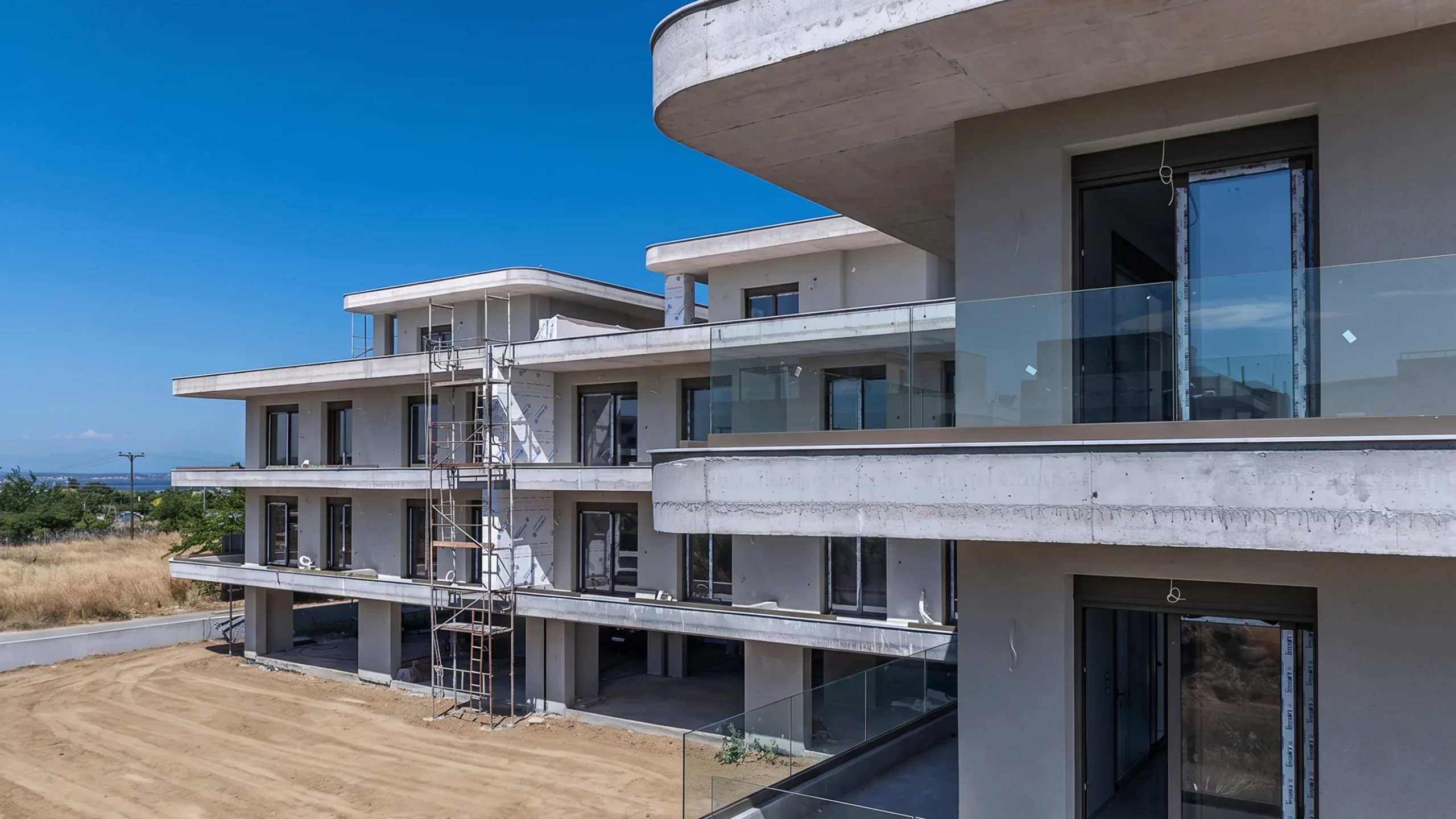 Πλάγια άποψη των εξωστών με γυάλινα στηθαία.